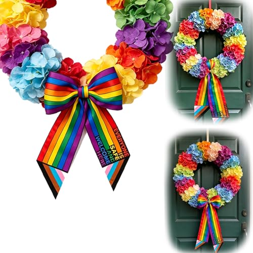 Rainbow Wreath Sash for Front Door 55x 4.3 Inch Everyone is Safe Welcome and Here...
