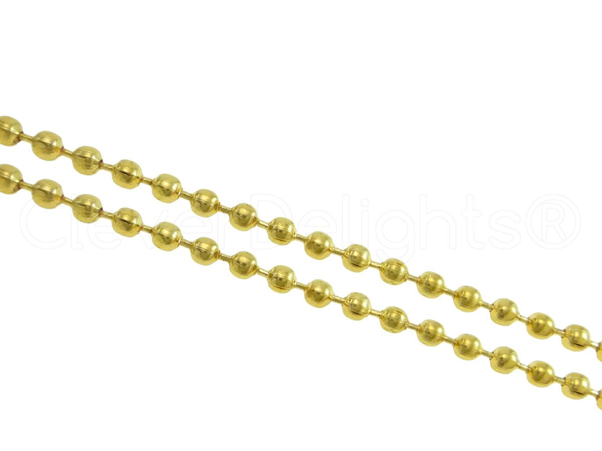 CleverDelights 2.4mm Ball Chain - Gold Color - 30 Feet - Bulk Spool