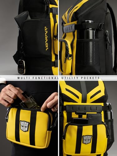 Image of The Souled Store Bumblebee: Tactical Autobot Backpacks | Premium Padded Laptop Bag with Multi-Utility Pockets | Transformers Edition Unisex Travel Rucksack for Men & Women - Stealth Yellow & Black