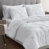 Rest Fusion Pintuck - Juego de funda de edredón plisada, incluye funda de almohada, 100 % algodón, 200 hilos, transpirable y lavable a máquina (blanco, tamaño Super King)