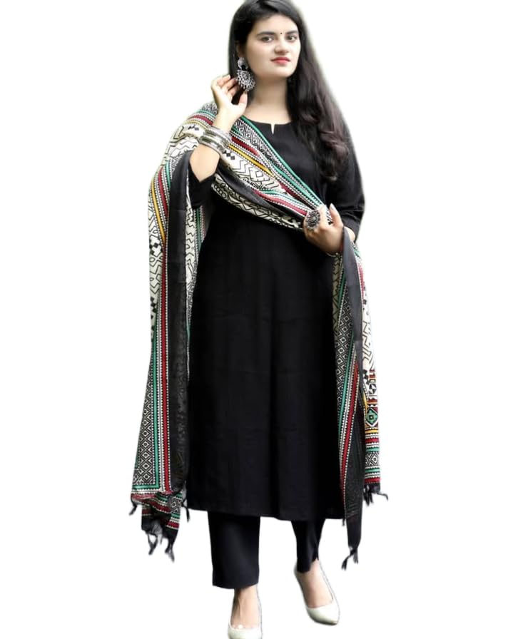 fulpari Women's Rayon Viscose Straight Printed Kurta with Pant & Dupatta-picture-1