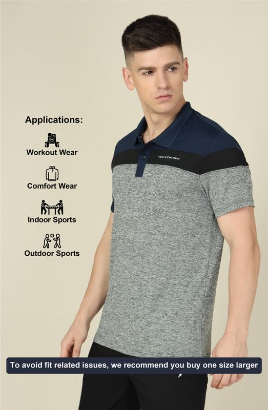 Image of TECHNOSPORT Men's Polo Neck Colorblock Half Sleeve T-Shirt - (MTP741 PRNT)