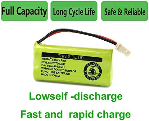 Kruta BT183342/BT283342 2.4V 800mAh Ni-MH Battery Pack, Also Compatible with AT&T VTech Cordless Phone Batteries BT166342/BT266342 BT162342/BT262342 CS6709 CS6609 CS6509 CS6409 EL52100 EL50003 (2-Pack) - 4
