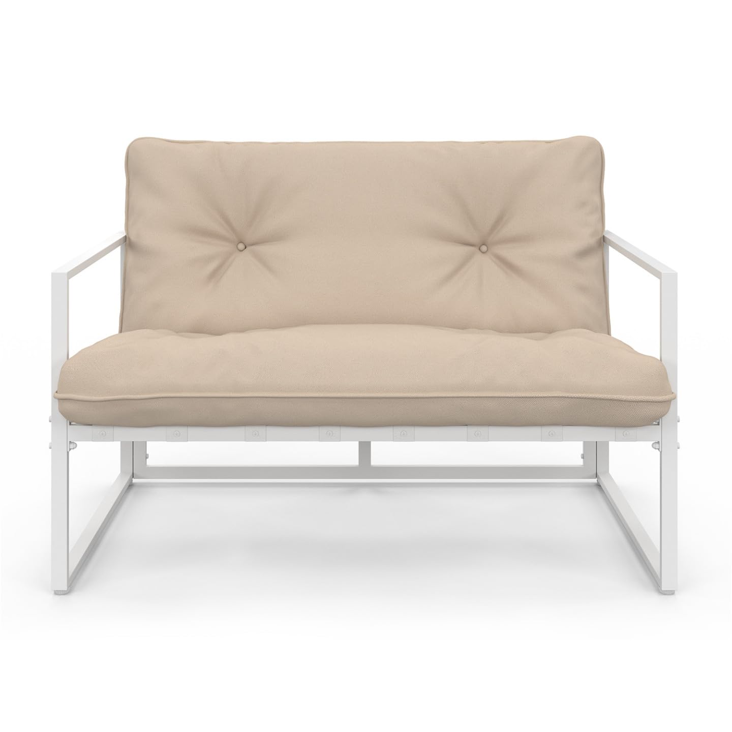 IDMarket - Salón de jardín bajo Nairobi 4 plazas de acero blanco y cojines beige