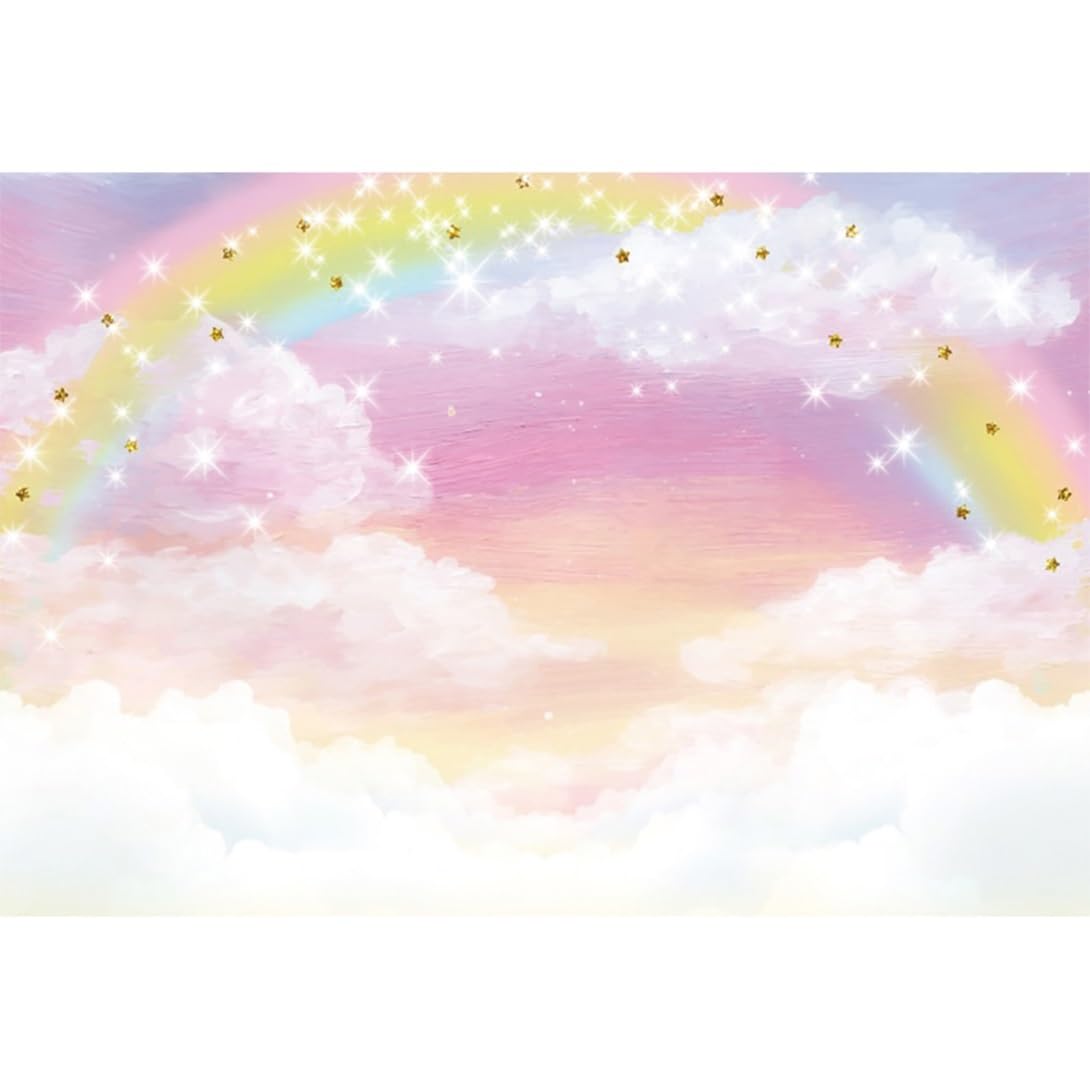 4,5x2,5m Fond de Nuages colorés dans Le Ciel Arc-en-Ciel Étoiles Mer de Nuages Fond Photographique Décoration de fête d'anniversaire Enfants Adultes Accessoires pour Photos de Portrait
