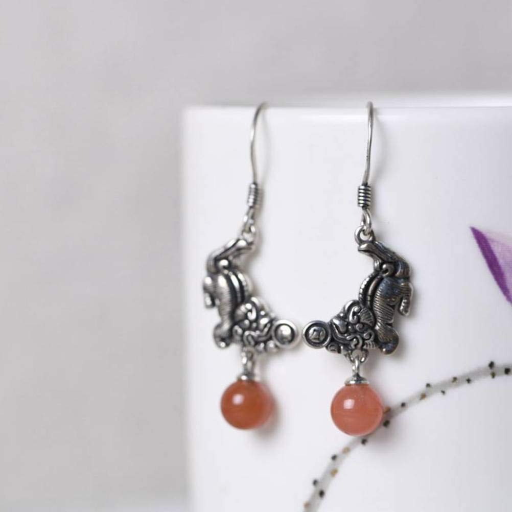 Boucles d'oreilles anti-allergie S925 style ethnique agate rouge - 7