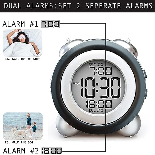 Réveil numérique double cloche très fort avec alarme et date
