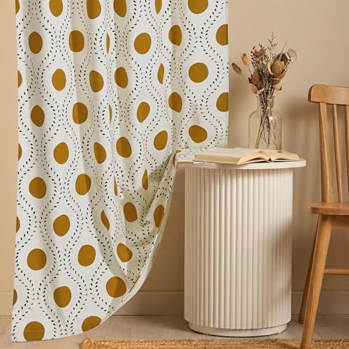 Image of HUESLAND Cotton Curtains for Windows, 6 feet Long 1 Bohemian Eyelet Curtain (Window 6 x 4 ft, Natural, Golden Ochre & Bistre)