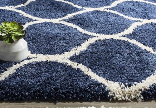 Image of Shaggy Carpet for Home 10 x 14 Feet Ultra-Soft, Thick, and Stylish Shag Texture Ideal for Living Room, Bedroom, or Office - Easy to Clean and Perfect (Blue Moroccon)
