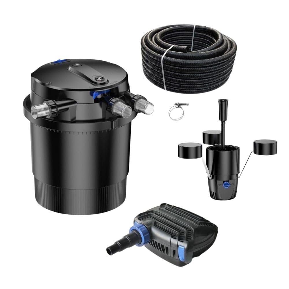 AquaOne Set di filtri per laghetto con pompa per laghetto, impianto di filtraggio CPU-20000 per laghetto fino a 40.000 litri, set completo con lampada UV, pompa Eco 50 Watt, tubo per laghetto n. 42