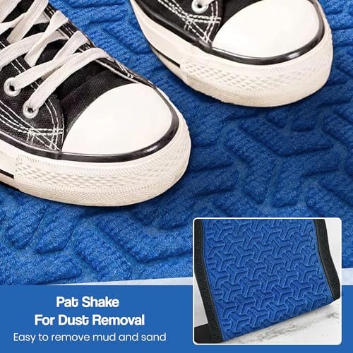 Image of Yellow Weaves 2 Pcs Door Mat for Home Entrance, Outdoor Rubber Mat - Non-Slip, Anti Skid Foot Mat, Dirt Trapper, Heavy-Duty, Weather-Resistant, Waterproof Doormat (40x60cms, Geometric, Blue Color)