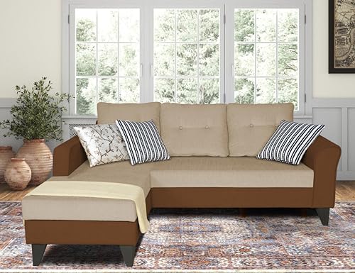 Image of Adorn India Maddox Tufted L Shape 4 Seater Sofa Set LHS (Brown & Beige) (3 Year Warranty)