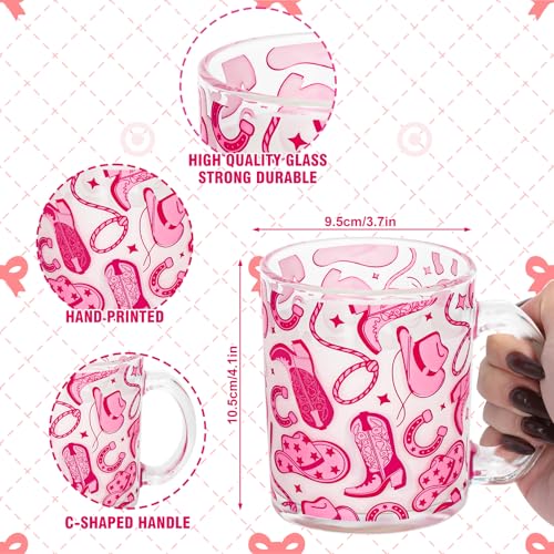 Taza de vidrio 12 oz color rosa con diseño vaquero miniatura 2