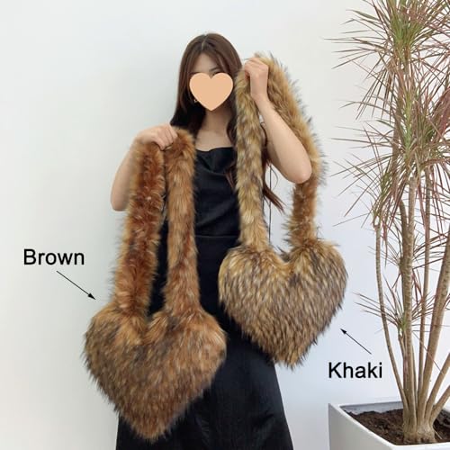 Image of Rejolly Heart Shaped Furry Purse for Women Soft Shoulder Bag Fluffy Faux Fur Trendy Y2K Girls Handbag