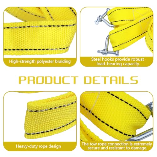 Ongfuwu Tow Strap with Hooks, 1.6 Inch x 10 Feet, 6600 lbs Heavy Duty Tow Straps for Vehicle Emergency Recovery, Towing Rope Pull Strap for Car Truck ATV SUV Boat, Car Accessories (10Ft-U Hook)