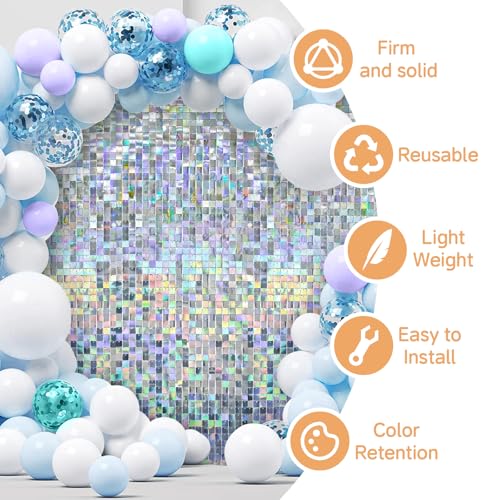 Image of 4 FT x 6 FT Iridescent Silver Shimmer Wall Backdrop,Shiny Sequins,24PCS Sequins Backdrop Decoration Panels,Photo Background Decorations for Birthday Party Wedding Anniversary Graduation Baby Shower