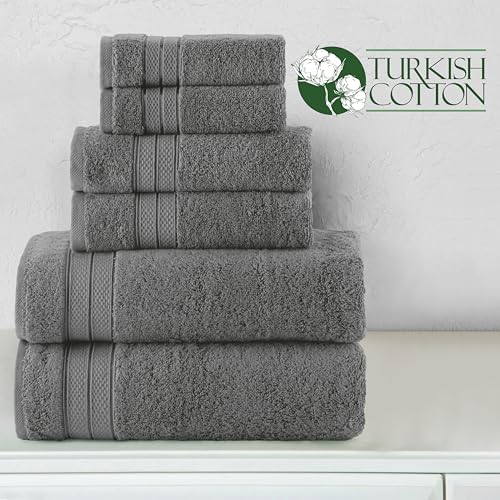 Image of Elegant Comfort Luxury 6-Piece Towel Set, Premium Soft 100% Turkish Cotton, Three Line Popcorn Design 2 Bath Towels, 2 Hand Towels and 2 Washcloths Towel Set- Quick-Drying and Absorbent, Charcoal Gray