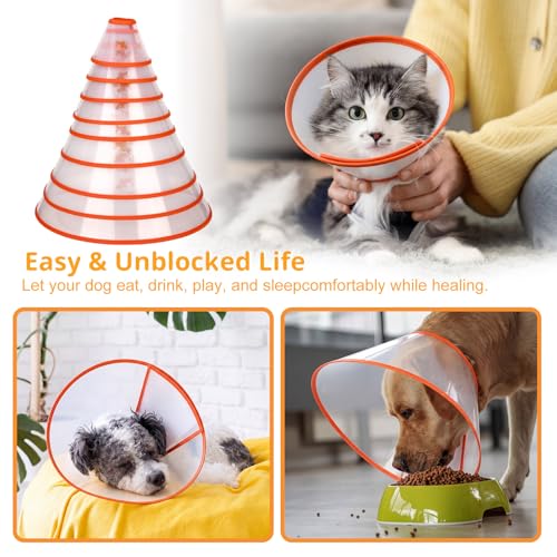 Image of Paterr 9 Pcs Soft Dog Cone Collar Adjustable Protective for Pet Flexible Plastic Cone for Dog After Surgery Recovery E Collar for Wound Healing Small Medium Large (Orange Border)
