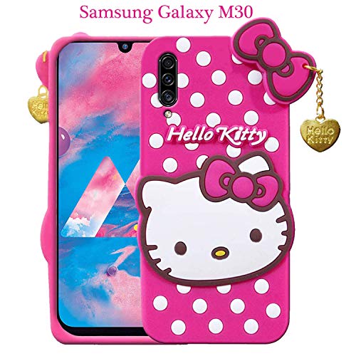 Image of Unirock Hello Kitty Back Case Cover for Samsung Galaxy M30| 3D Cute Hello Kitty Case |Soft Silicone Rubber Back Cover with Pendant Kitty Cover for Samsung Galaxy M30 (Pink)