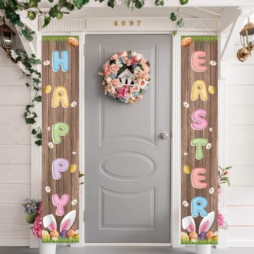 Easter Decorations Outdoor Happy Easter Porch Sign Banner Easter ...
