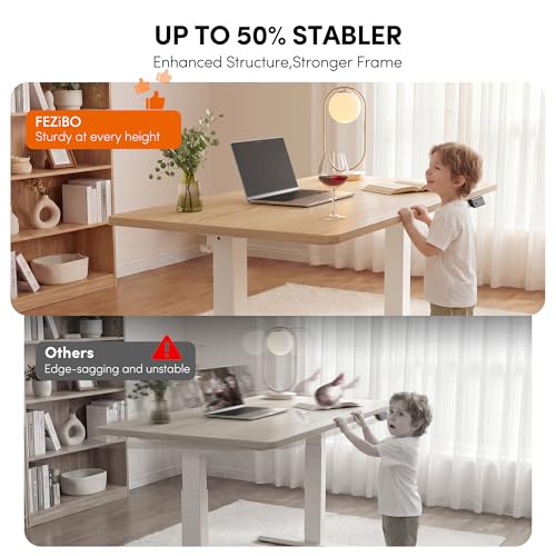 Image of FEZIBO One-Piece Standing Desk, 40 inchx24 inch Seamless Tabletop Electric Height Adjustable for Home Office, Study Rooms & Multi-Device Workstations, Maple