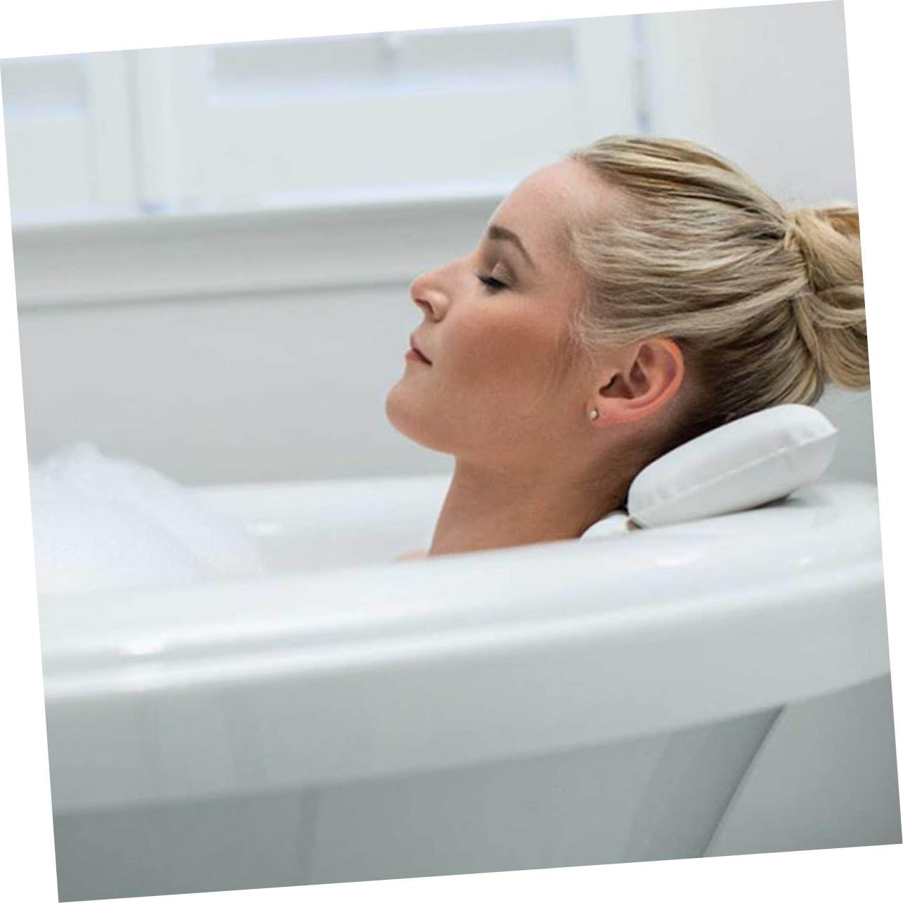 WOFASHPURET Spa Tub Pillow Waterproof Sponge Pillow Suction Cup for Head Neck Support White