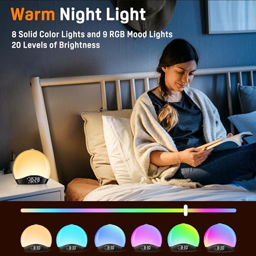 Image of JALL Sunrise Alarm Clock for Bedrooms with White Noise Sound Machine, Wake Up Light Alarm Clocks for Heavy Sleepers & Kids, Dual Alarms, Nightlight, Sleep Timer, Bluetooth Speaker