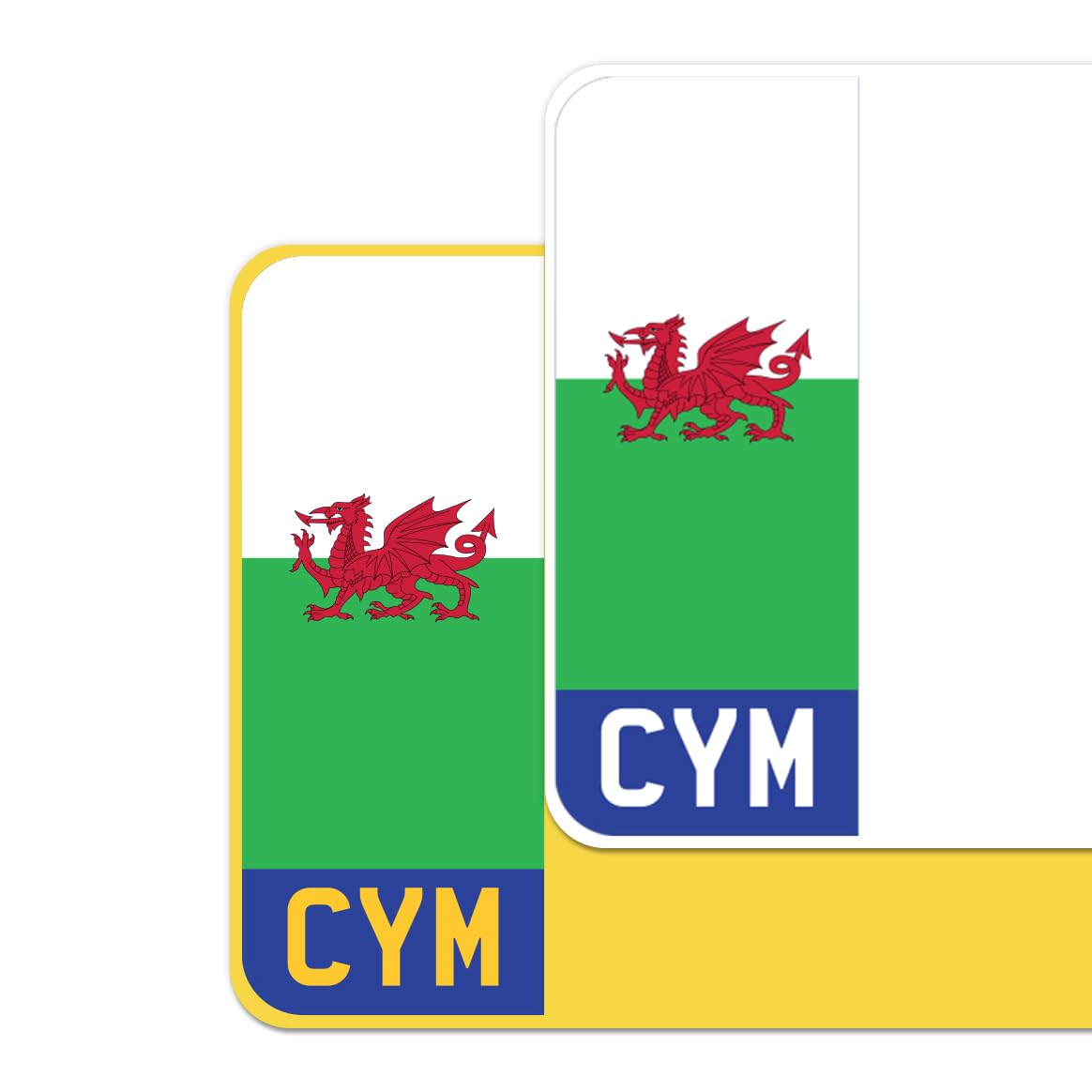 Red Dragon Flag Car Number Plate Decorative Vinyl Stickers – Premium Bubble-Free Adhesive Decals – Cymru Set of 2 (F&R) – Weatherproof, Easy Application – Made in UK (CYM, Blue)