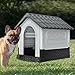 UISEBRT Hundehütte aus Kunststoff, isoliertes Hundehaus mit Schiebedach, Oberlicht und erhöhtem Boden, Hundezwinger Hundekäfig Haustierhaus für Drinnen und Draußen, 79,5 x 70,5 x 78 cm