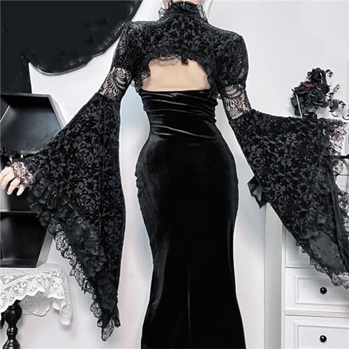 Image of Gothic Bolero Shrug Tops Women Goth Bell Long Sleeve Crop Top