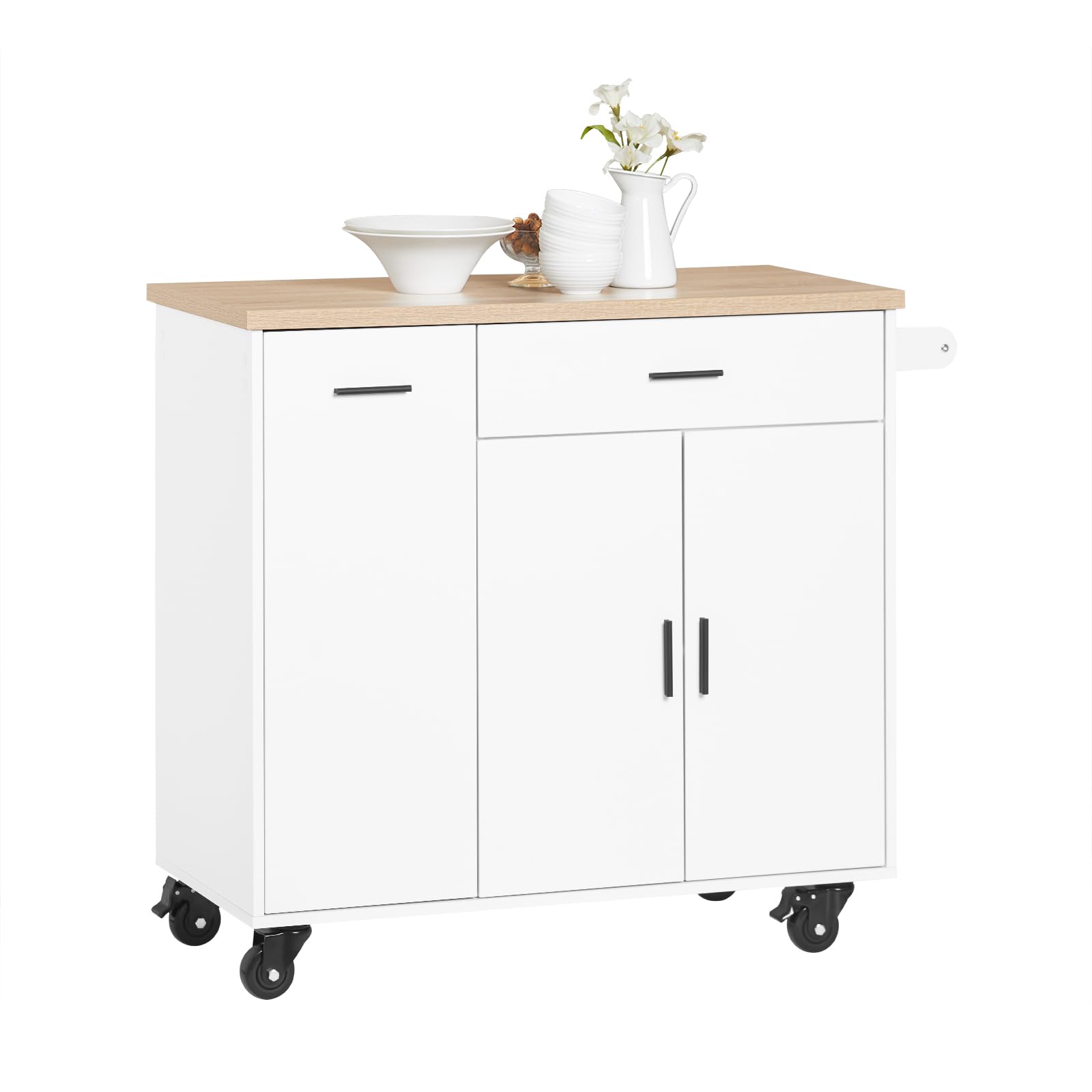 SoBuy Carrello Cucina Isola Cucina con Ruote Mobile da Cucina Salvaspazio con Cassetti, Penisola Cucina con Piano Lavoro - Mobile Cucina con Ruote Portatutto Bianco 105x46x92 cm FKW126-WN