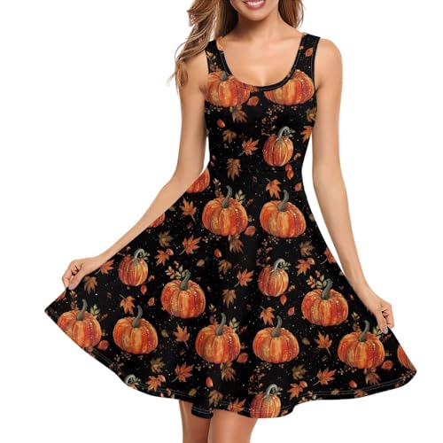 Image of TOADDITDO Women's Sleeveless O Neck Beach A-Line Party Coctail Tank Dresses Flared Sundress