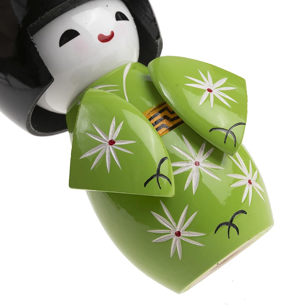 lachineuse - Trio Kokeshi giapponesi - Bambole giapponesi in legno - Kimono verde e fiori di ciliegio - Statuine decorative giapponesi - Idea regalo originale per decorazioni asiatiche