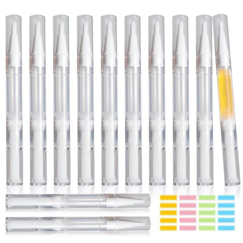 12Pcs Empty Cuticle Oil Pen Nail Oil Pen Transparent Twist Pens with Brush Tip for Lip Gloss Nail Polish Eyelash Growth Liquid with 16Stickers (3ML)
