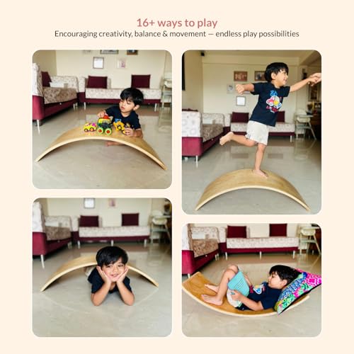 Image of Ariro Wooden Wobble Balance Board for Kids & Toddlers | Montessori Curvy Board | Builds Confidence & Creativity | Beech Wood | Age 9M to Adult