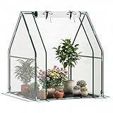 Outsunny Invernadero Pequeño Invernadero de Exterior con Puerta con Cremallera Base de Tela PE Impermeable y Marco de Acero Invernadero para Cultivar Plantas Flores 90x90x105 cm Transparente