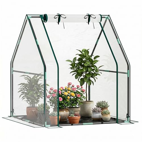 Outsunny Invernadero Pequeño Invernadero de Exterior con Puerta con Cremallera Base de Tela PE Impermeable y Marco de Acero Invernadero para Cultivar Plantas Flores 90x90x105 cm Transparente