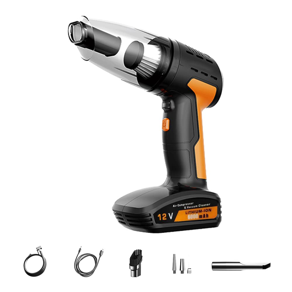 Shkalacar Aspirapolvere Portatile Senza Fili, 9000PA 4 in 1 Aspirapolvere per Auto Ricaricabile ad Alta Potenza con Spazzole Mini Aspirapolvere Portatile Senza Fili con Soffiatore per Auto, Casa