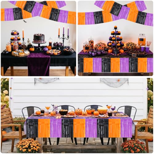 Image of BEISHIDA Macaron Black Orange Purple Foil Fringe Garland 30ft Tinsel Banner