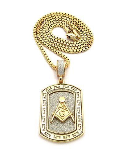 Shiny Jewelers USA Mens Freemasons Masonic ILLUMNIATI ID Dog TAG PENDENT Chain Necklace (Gold)
