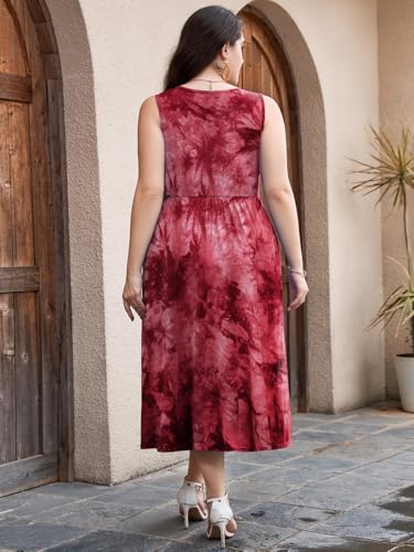 Image of LARACE Women's Plus Size Sleeveless Maxi Dress Casual Crew Neck Pleated Flowy Long Dresses with Pockets L-6XL