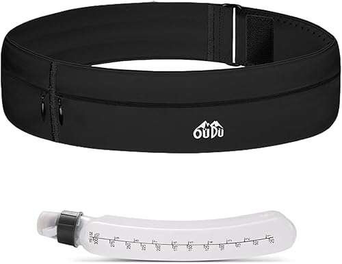 Cinturón delgado para correr con botella de agua, para mujeres y hombres, se adapta a teléfonos de 7 pulgadas, cintura ligera para correr, Negro