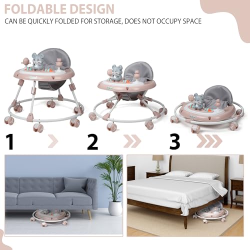Image of JoyRide Musical Baby Walker with Adjustable Seat, Interactive Toy Bar, Foldable Design, 6-18 Months (Beige)