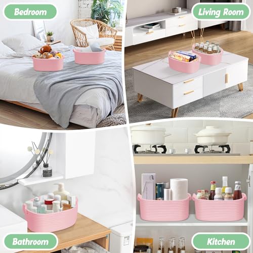 Image of Small Basket for Storage and Organization | Pink Gift Basket | Decorative Baskets for Gifts Empty | Cute Cat Dog Toy Box Organizer Basket | Woven Rope Basket for Home, Office, Desk | 3 Pack