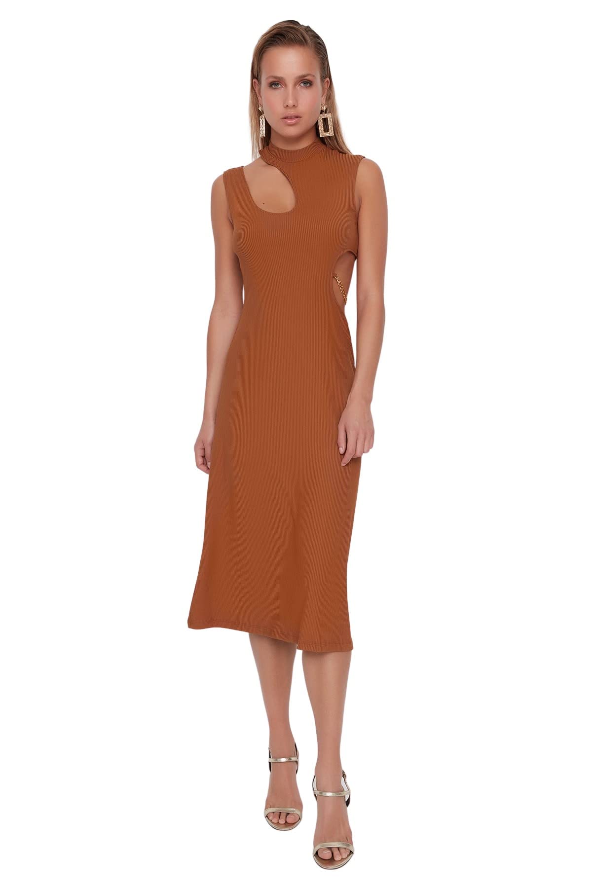 Trendyol Vestido de punto ajustado para mujer Glam Midi