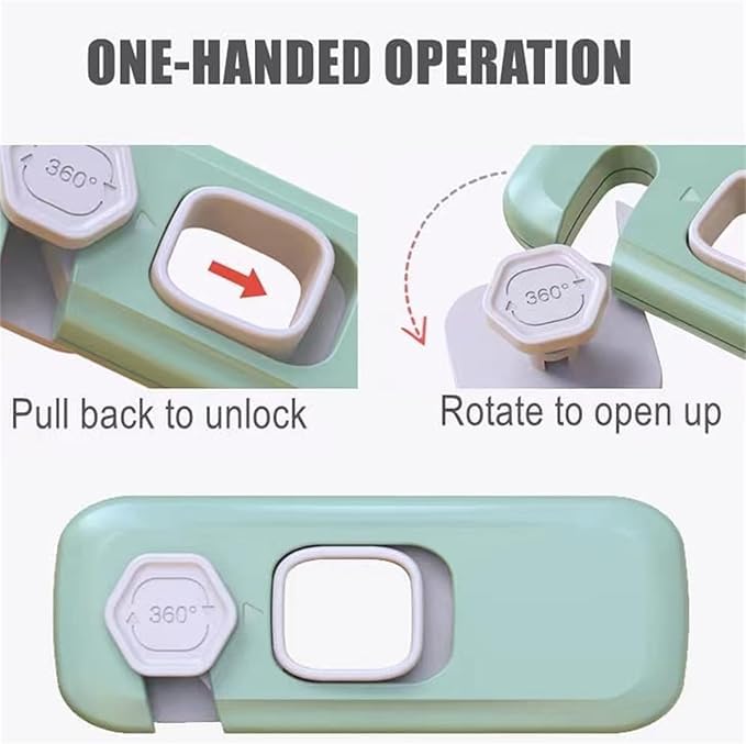 Image of 2 Pack Child Proof Refrigerator Lock, Fridge, Cabinets, Freezer Door Lock Apply to Max 1 inch(25mm) Sealing Strip for Toddlers and Kids, No Tools Need or Drill - Grey (Green, 2) | Self Adhesive, Heavy Duty, Strong Adhesive, 360 Degree Rotating