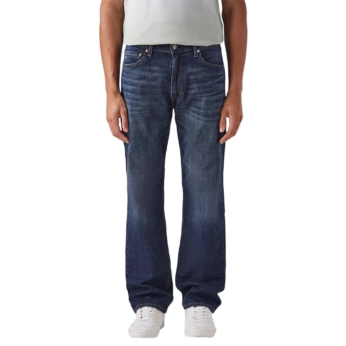 levi's Men's 555 Dark-Blue Relaxed Straight fit mid Rise Cross Hatch Jeans-picture-36
