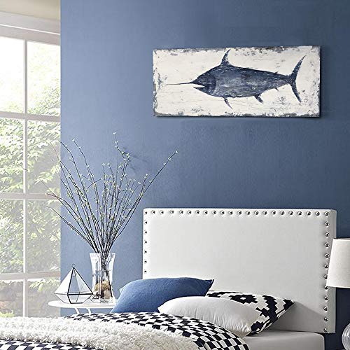 Bedroom Wall Art Ocean Sea Wall Decor Indigo Blue Swordfish Picture Artwork Painting Print Nautical Bathroom Art Pictures Framed Canvas Prints Ready To Hang (Dark Blue, 36Wx12H) #TOP6
