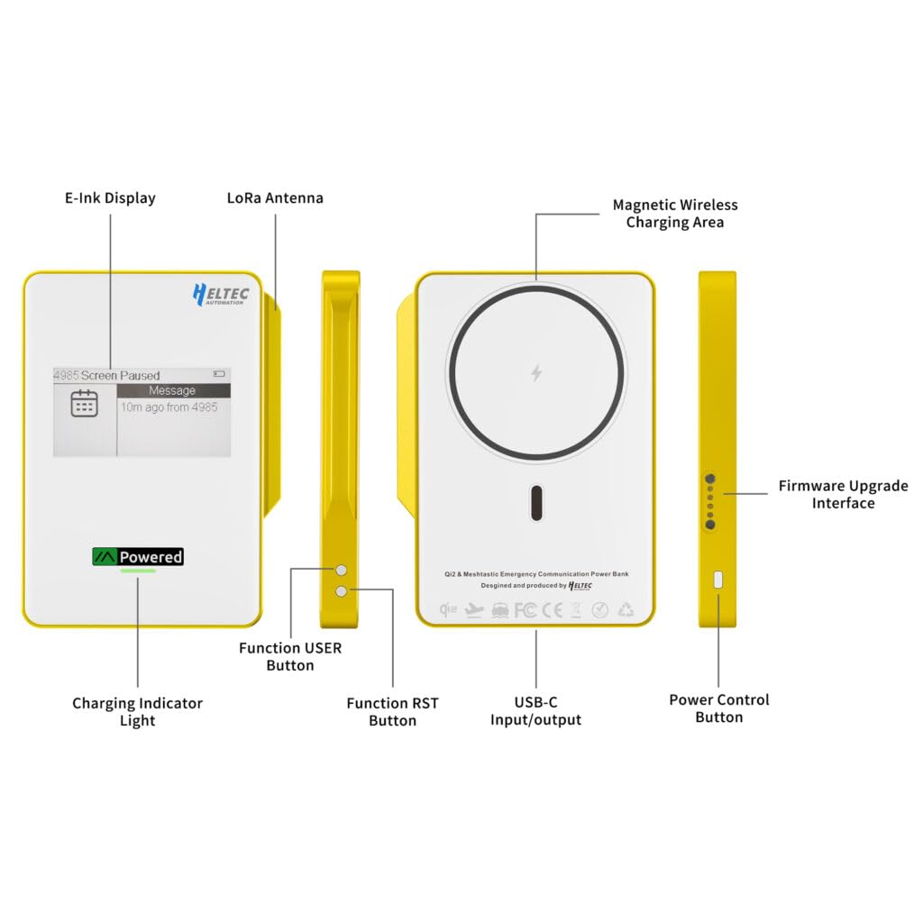 Heltec MeshPocket Qi2 - Cargador inalámbrico magnético con LoRa y E-Ink Meshtastic compatible para emergencias al aire libre (5000 mAh, gris)
