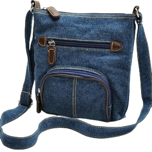 Women Small Crossbody Purse Multi Pocket Denim Shoulder Bag Mini Jean Backpack Cell Phone Purse (Blue, One Size)